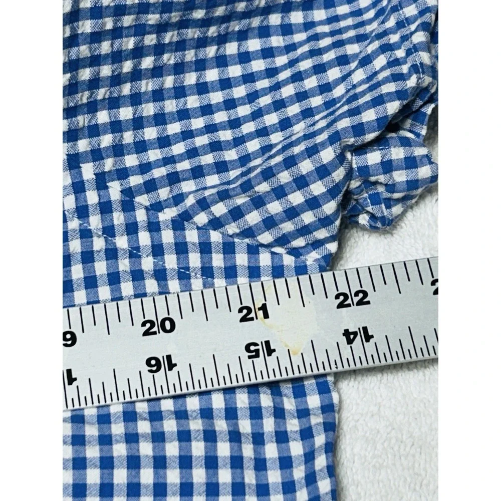 Ralph Lauren Men's M Blue White Cotton Gingham Seersucker Short Sleeve Perfect
